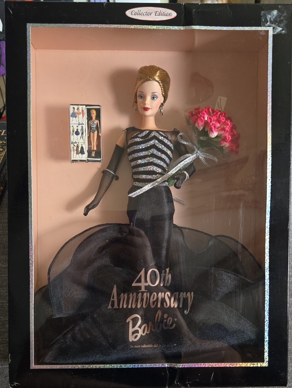 Barbie Black and Silver Evening Gown with Pink Bouquet